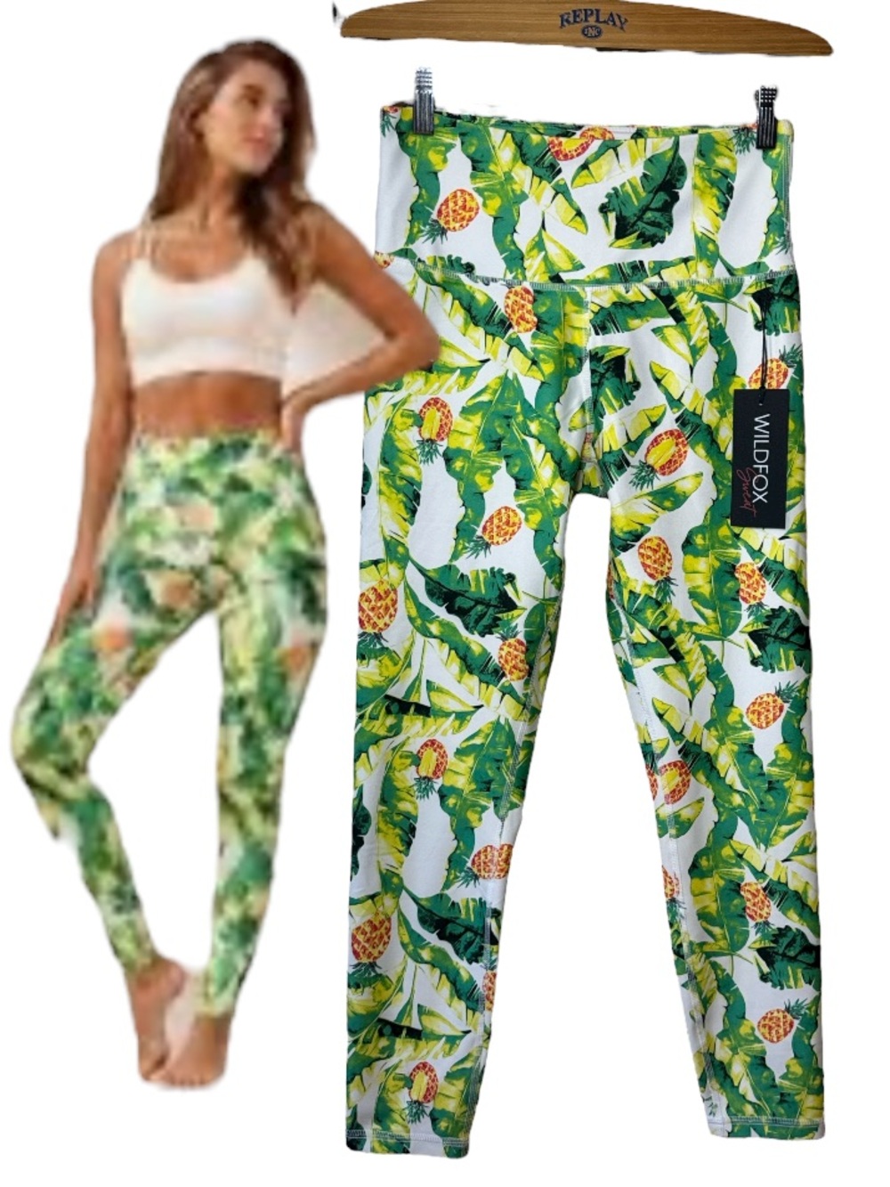 Wildfox Palms & Pinas Pineapple High-Waisted Leggings Size Medium